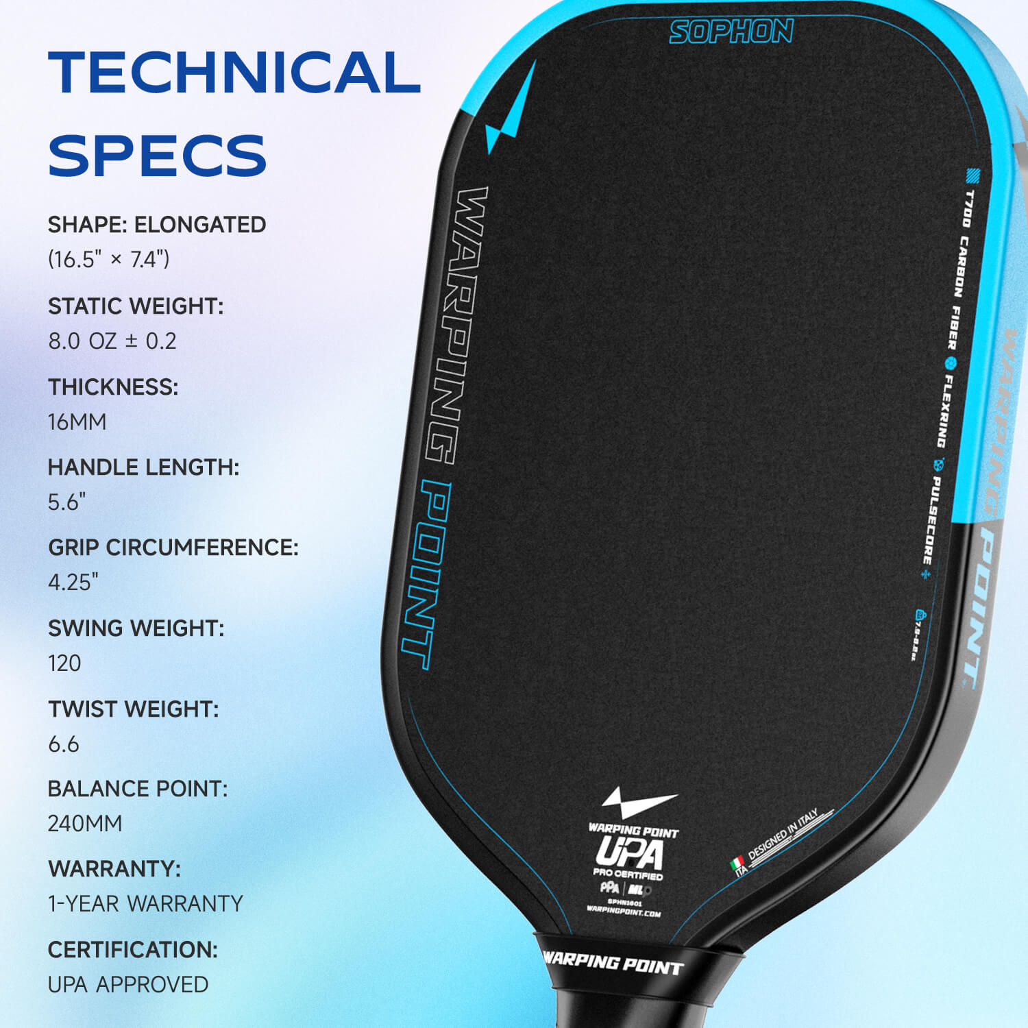 Sophon Pickleball Paddle - 16mm