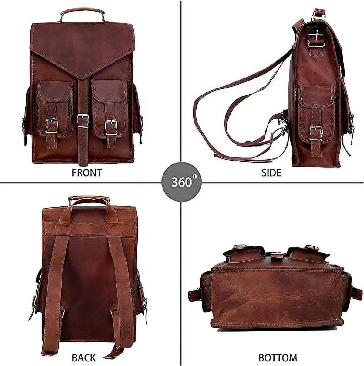 Vintage Leather Backpack Laptop Messenger Bag Rucksack Sling for Men Women, Brown, Size- 15"(H) X 5"(W) X 11"(L)