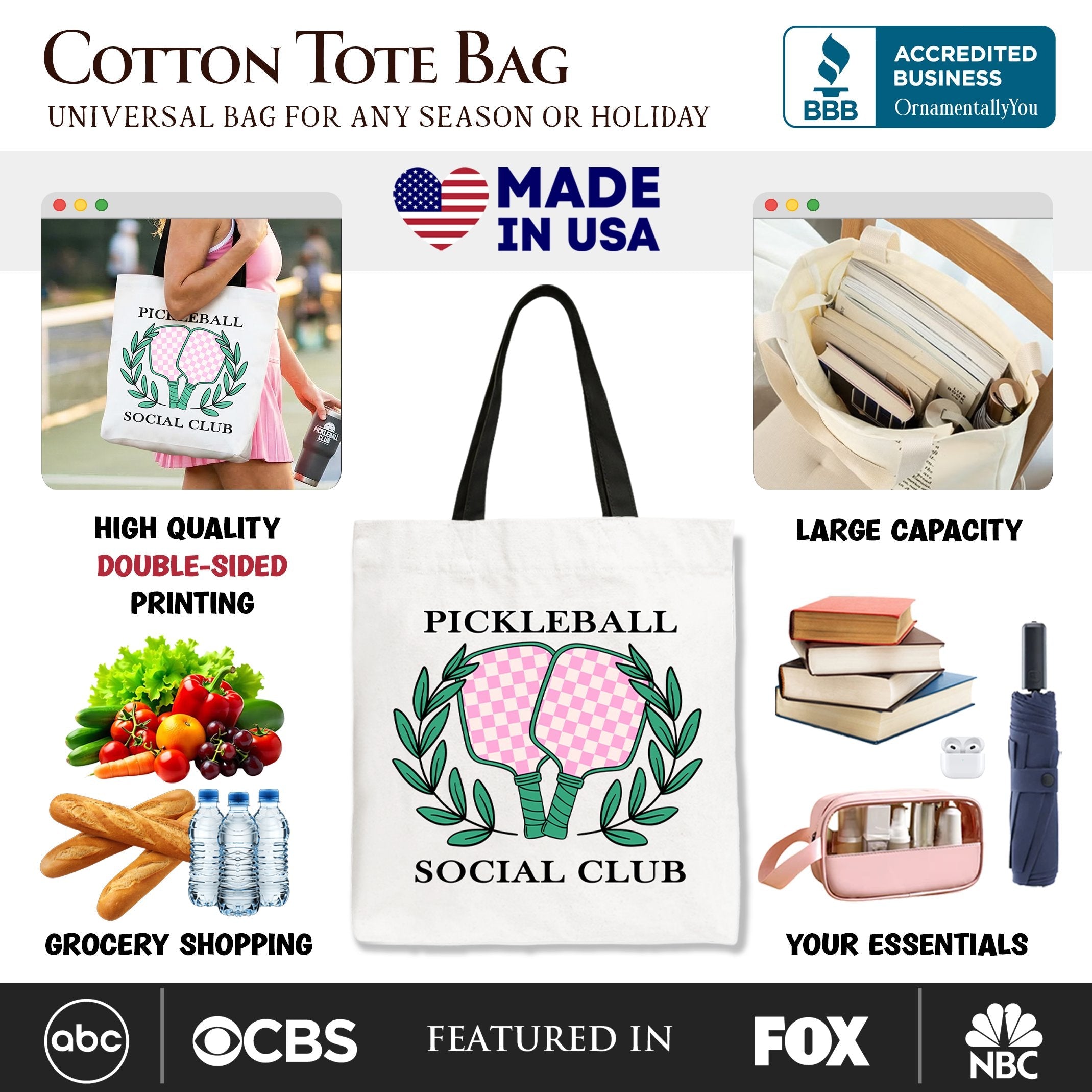 Pickleball Social Club Tote Bag, Cute Retro Girly Sporty Gift Shopper