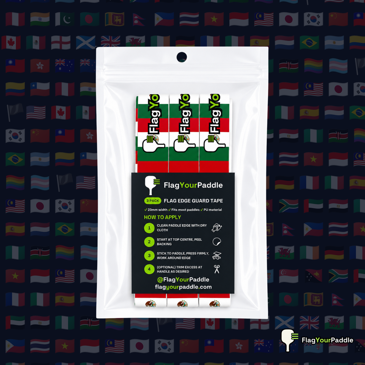 Mexico Flag Pickleball Edge Guard Tape — 3 Pack