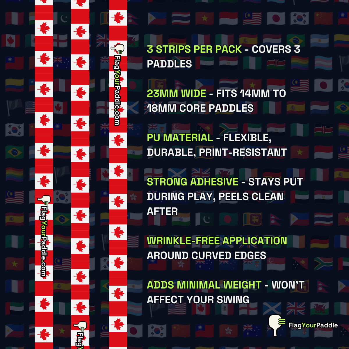 Canada Flag Pickleball Edge Guard Tape — 3 Pack