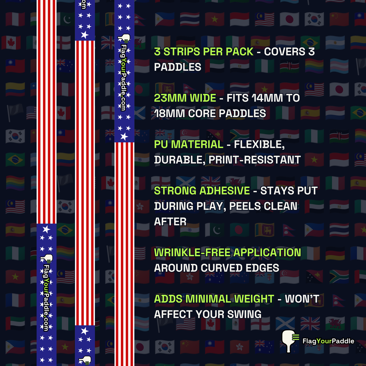United States Flag Pickleball Edge Guard Tape — 3 Pack