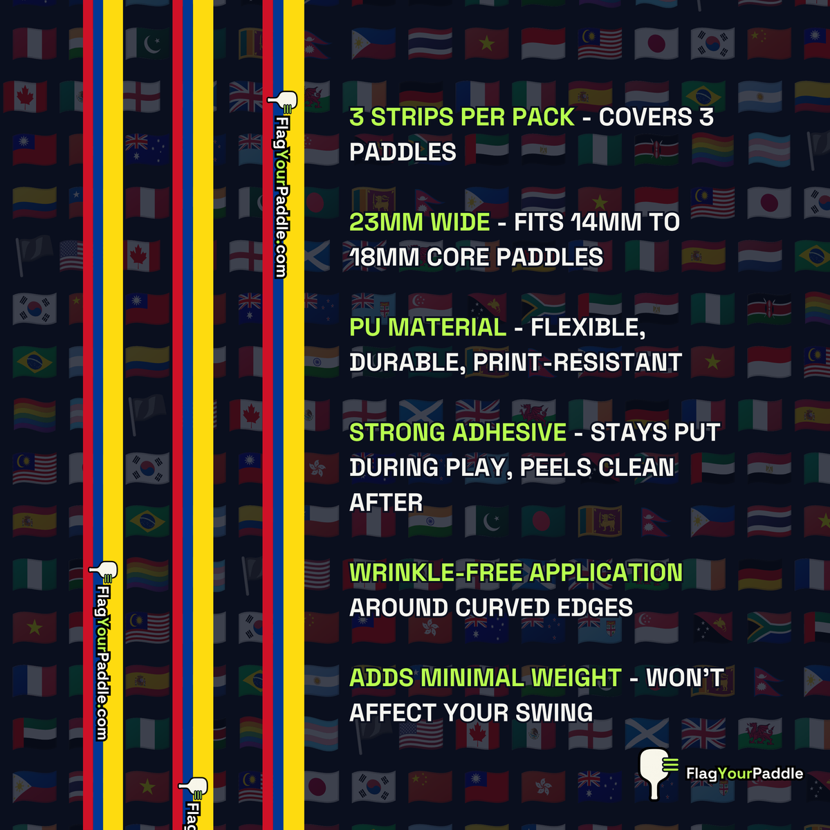 Colombia Flag Pickleball Edge Guard Tape — 3 Pack