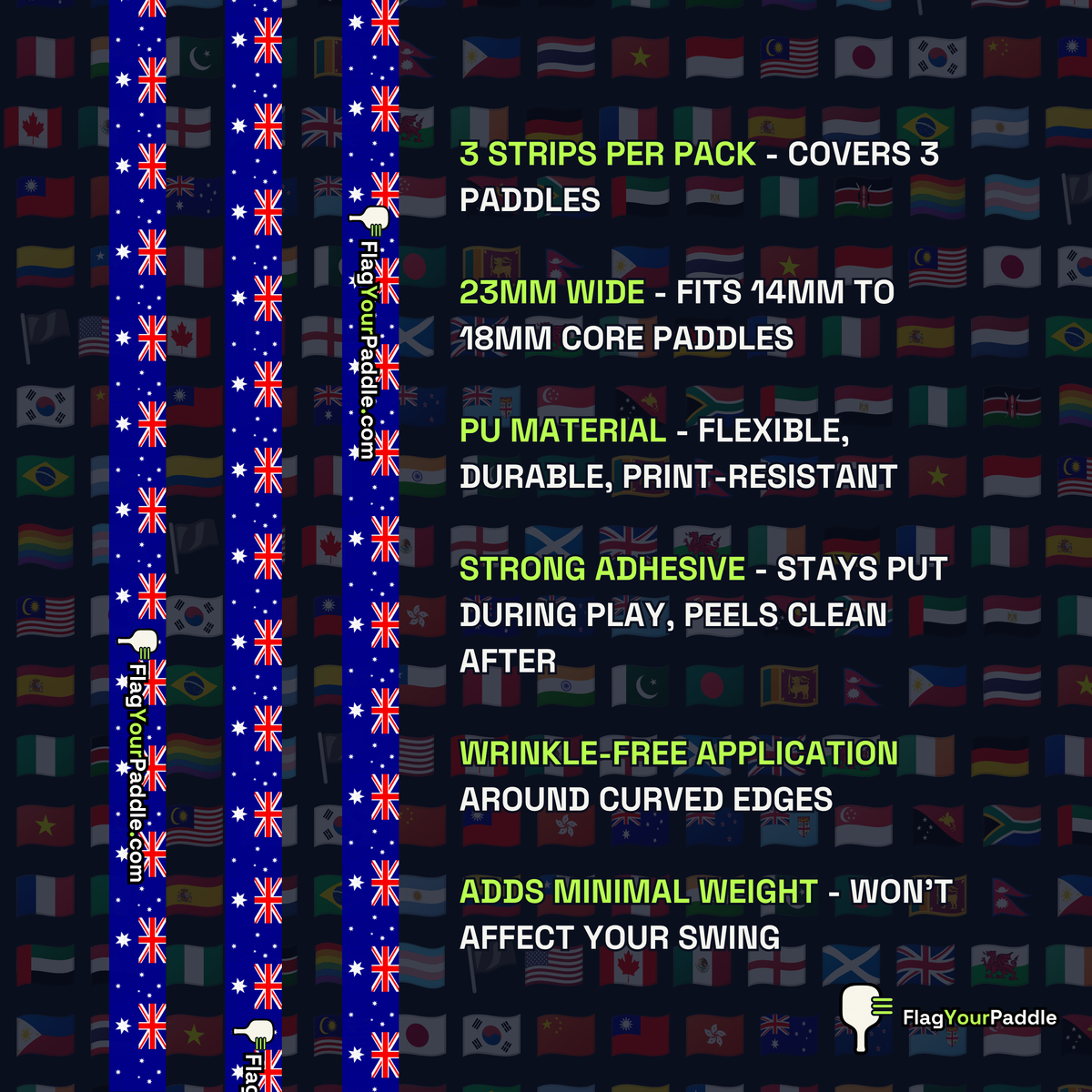 Australia Flag Pickleball Edge Guard Tape — 3 Pack