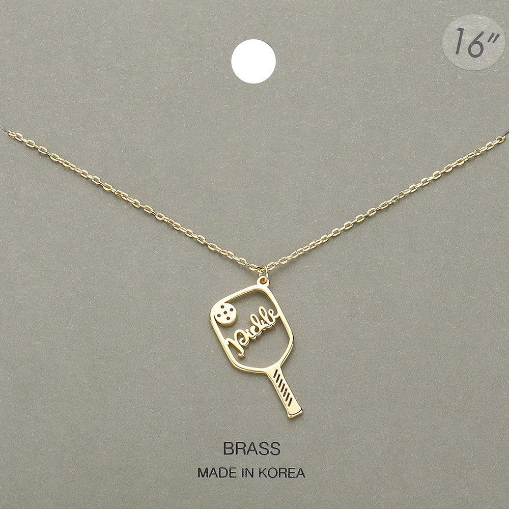 Brass Metal Pickleball Pendant Necklace
